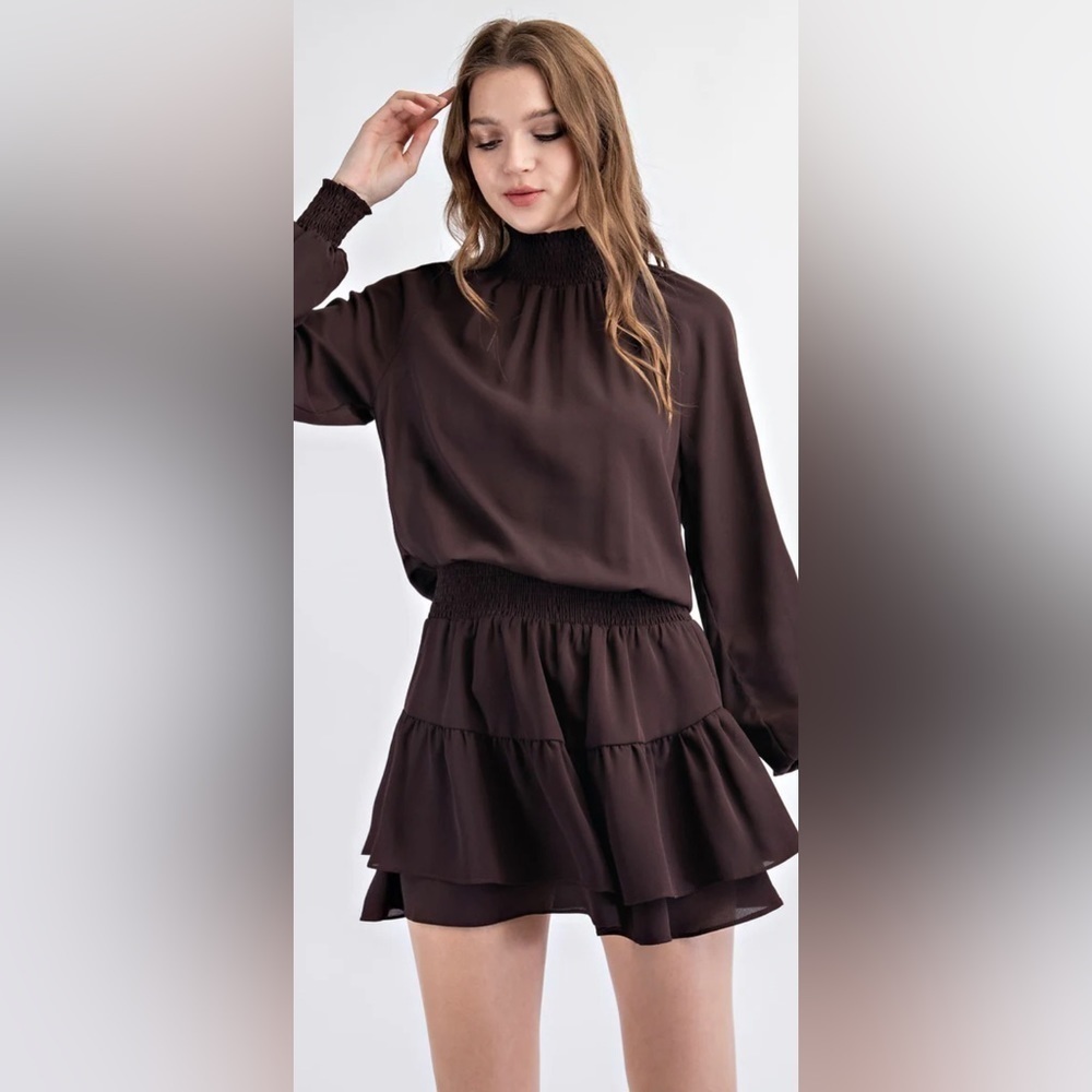 EDIT BY NINE GEORGETTE MOCK NECK RUFFLE MINI DRESS NWT